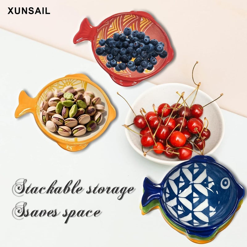 XUNSAIL أطباق غمس خزفية - مجموعة أطباق صلصة الصويا، 6 قطع أطباق غمس سمكة لطيفة للطبق الجانبي، كاتشب حفلة الشواء - Image 4